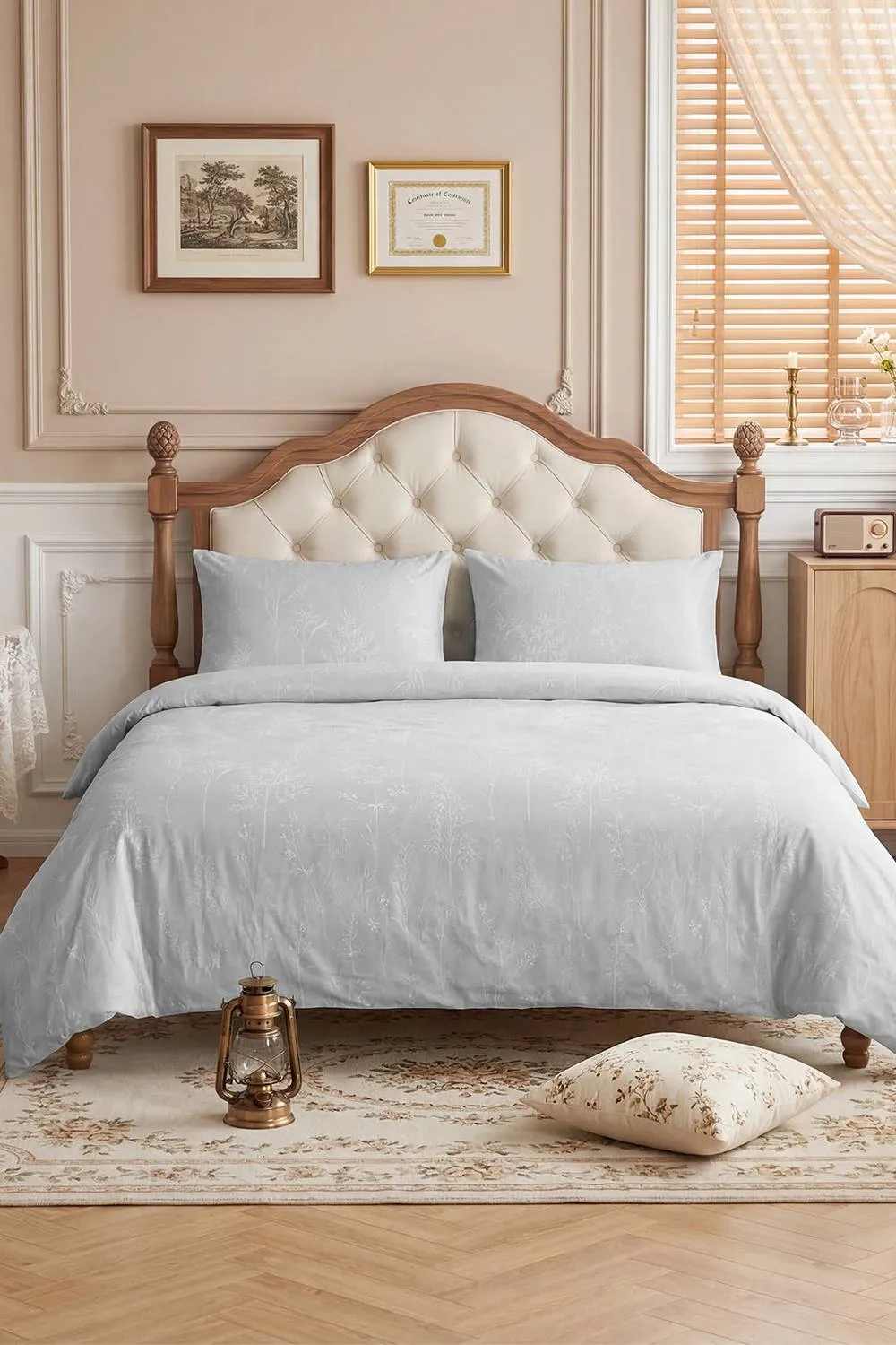 3Pcs Printed Double Duvet Cover Set with 2 Pillowcases in Grey