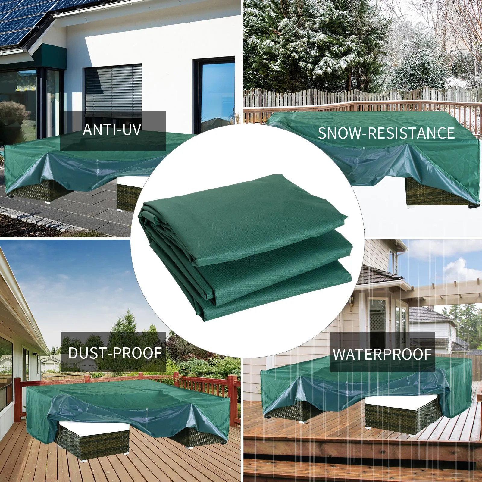 OUTSUNNY Garden Furniture Cover Outdoor Waterproof Rattan Set Rain Protection in Dark Green 4