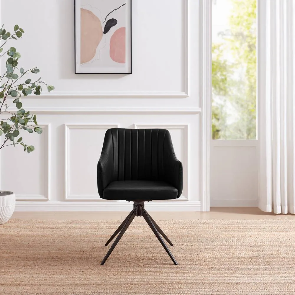 FurnitureboxUK 2x Calla Black Faux Leather Swivel Dining Chairs 4