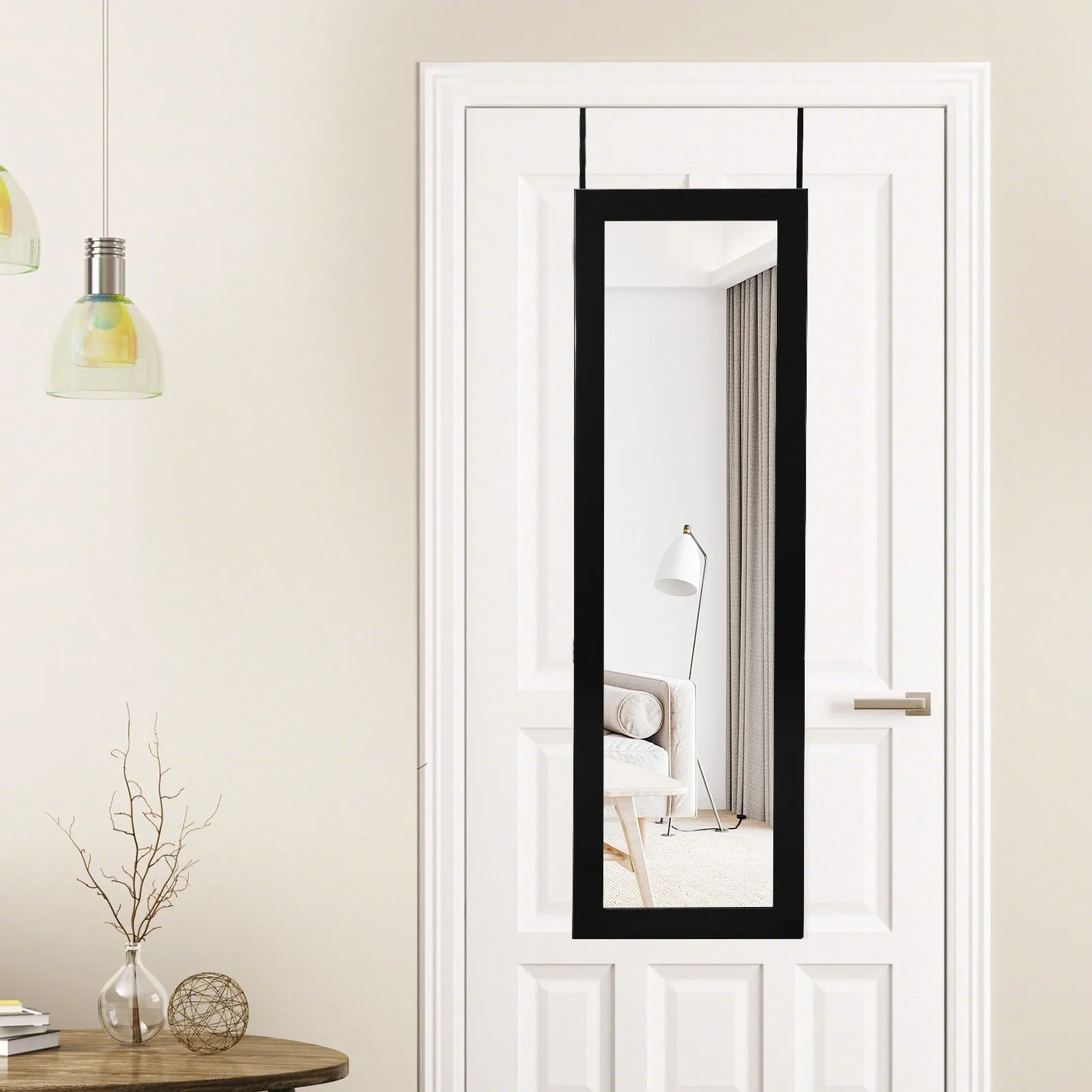 Costway Wall/Door Mounted Jewelry Armoire Organizer Full-length Mirror Storage Cabinet in Black 6