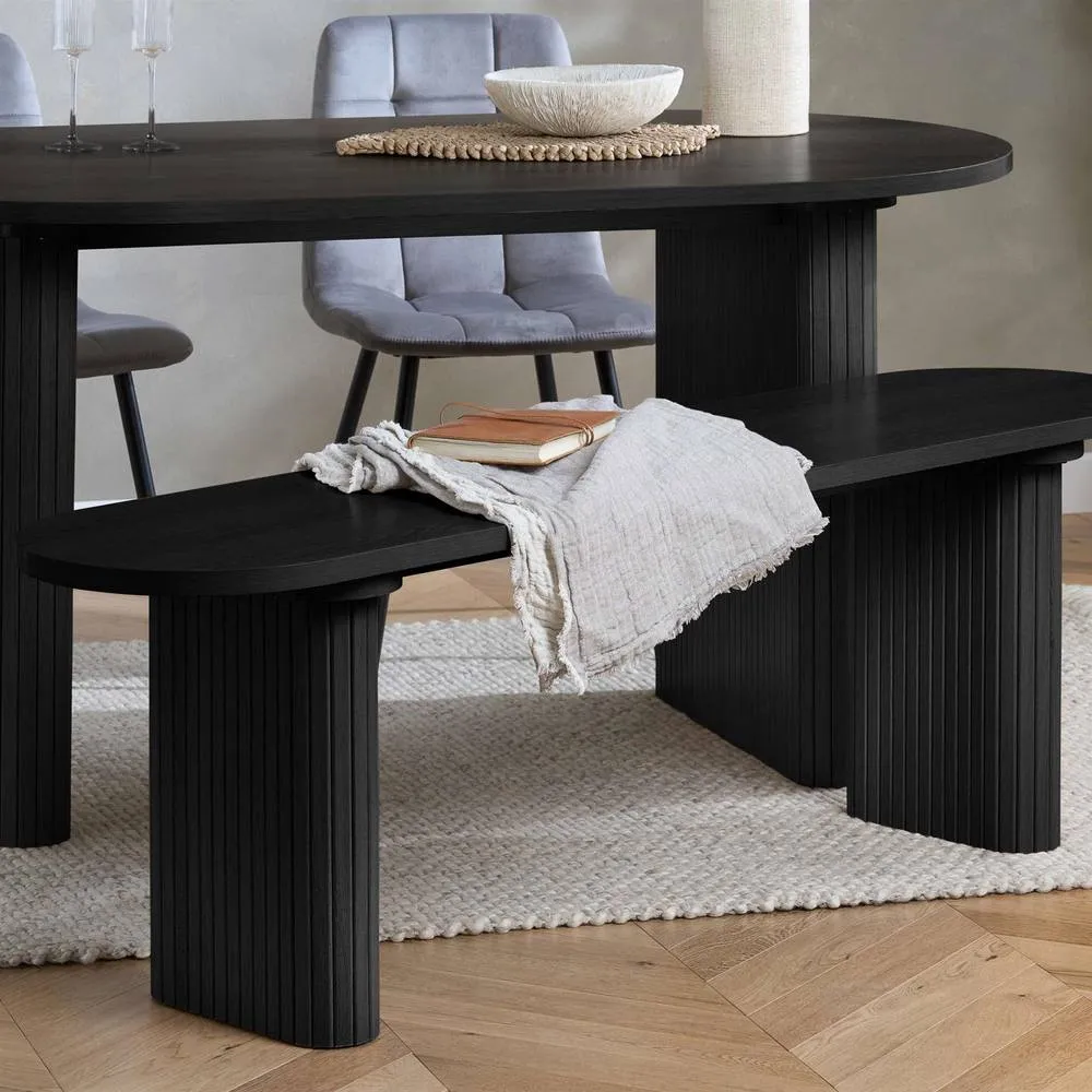 Birlea Axel Oval Fluted Dining Table With 2 Chairs & Bench in Black 2