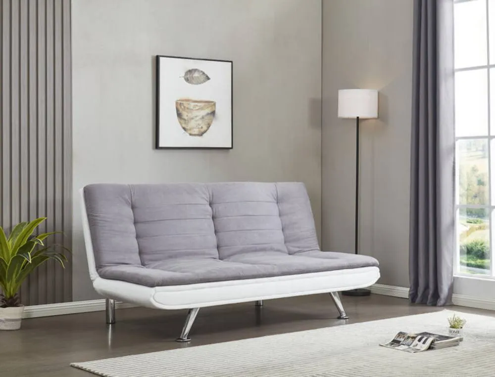 Comfy Living Ltd Charcoal Grey & White Fabric Sofa Bed 3 Seater With Faux Leather