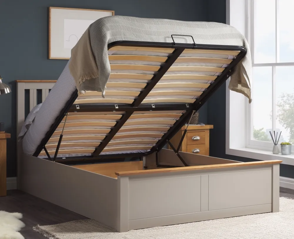 Phoenix - King Size - Ottoman Storage Bed - Light Grey - Wooden - King - Happy Beds