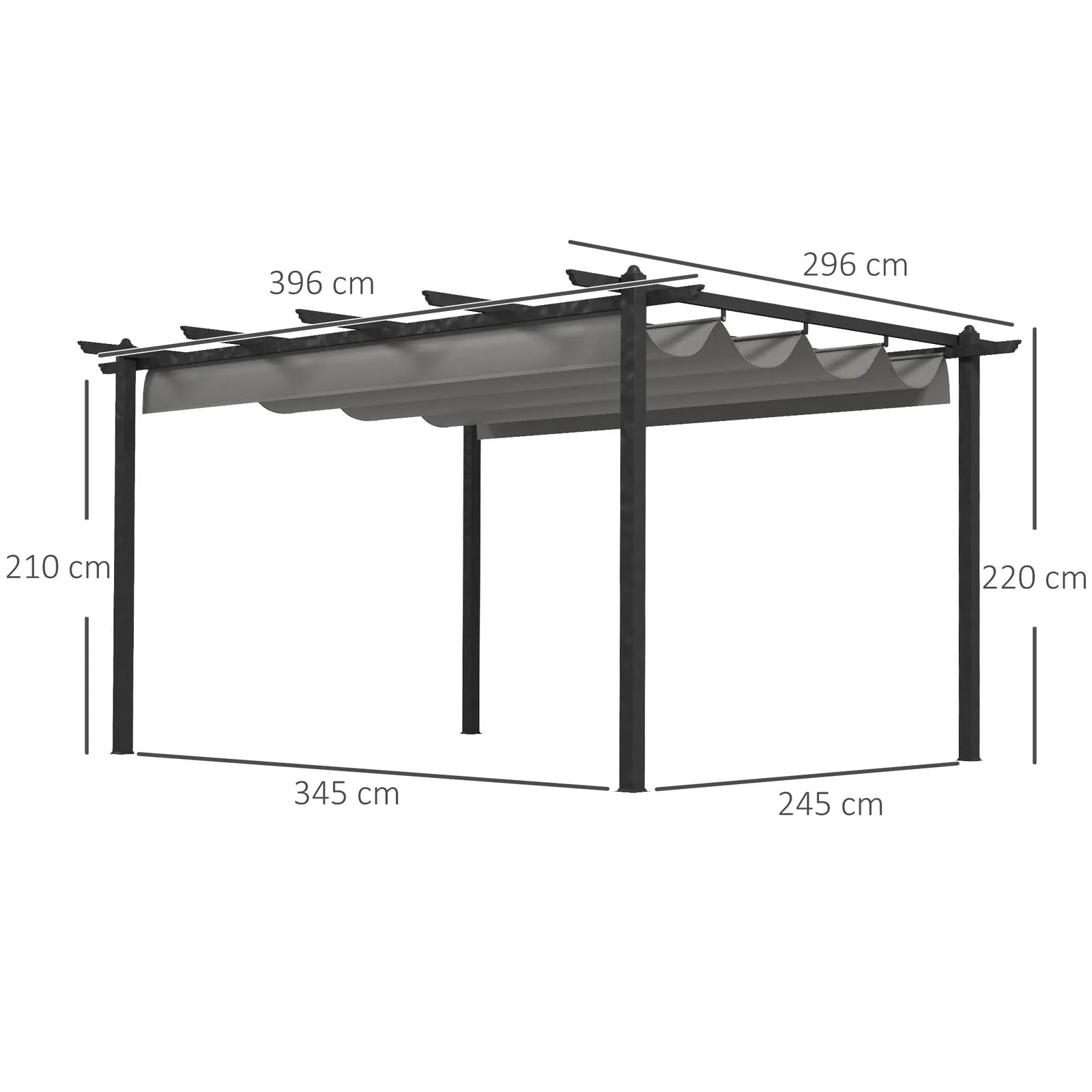 OUTSUNNY 4 x 3(m) Aluminium Pergola Gazebo Garden Shelter w/ Retractable Roof in Grey 3
