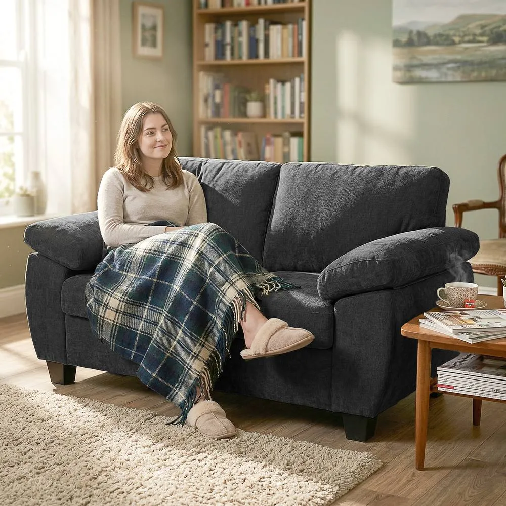 HOMCOM 2 Seater Sofa, Chenille Small Sofa with Spring Cushions in Dark Grey