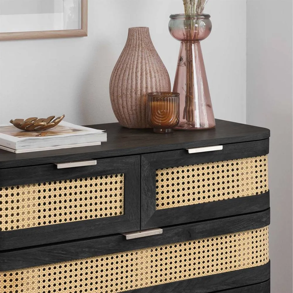 Birlea Rattan 5 Chest of Drawers Sark Black Mid Century Modern 3