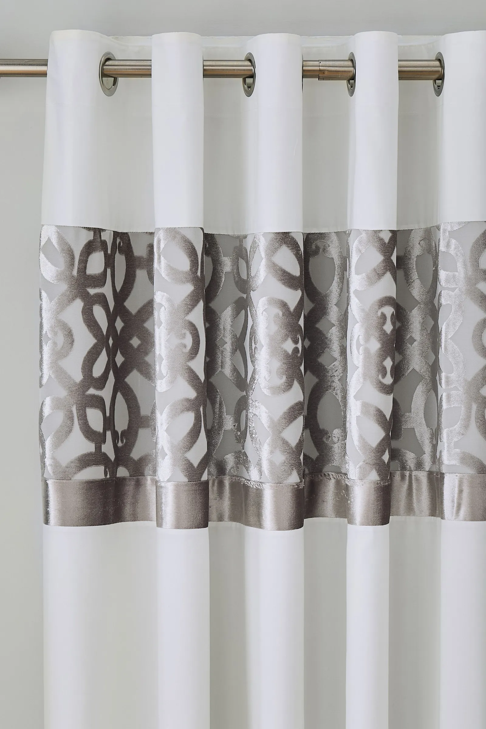 Catherine Lansfield 'Lattice Cut Velvet' Lined Eyelet Curtains in Natural 2