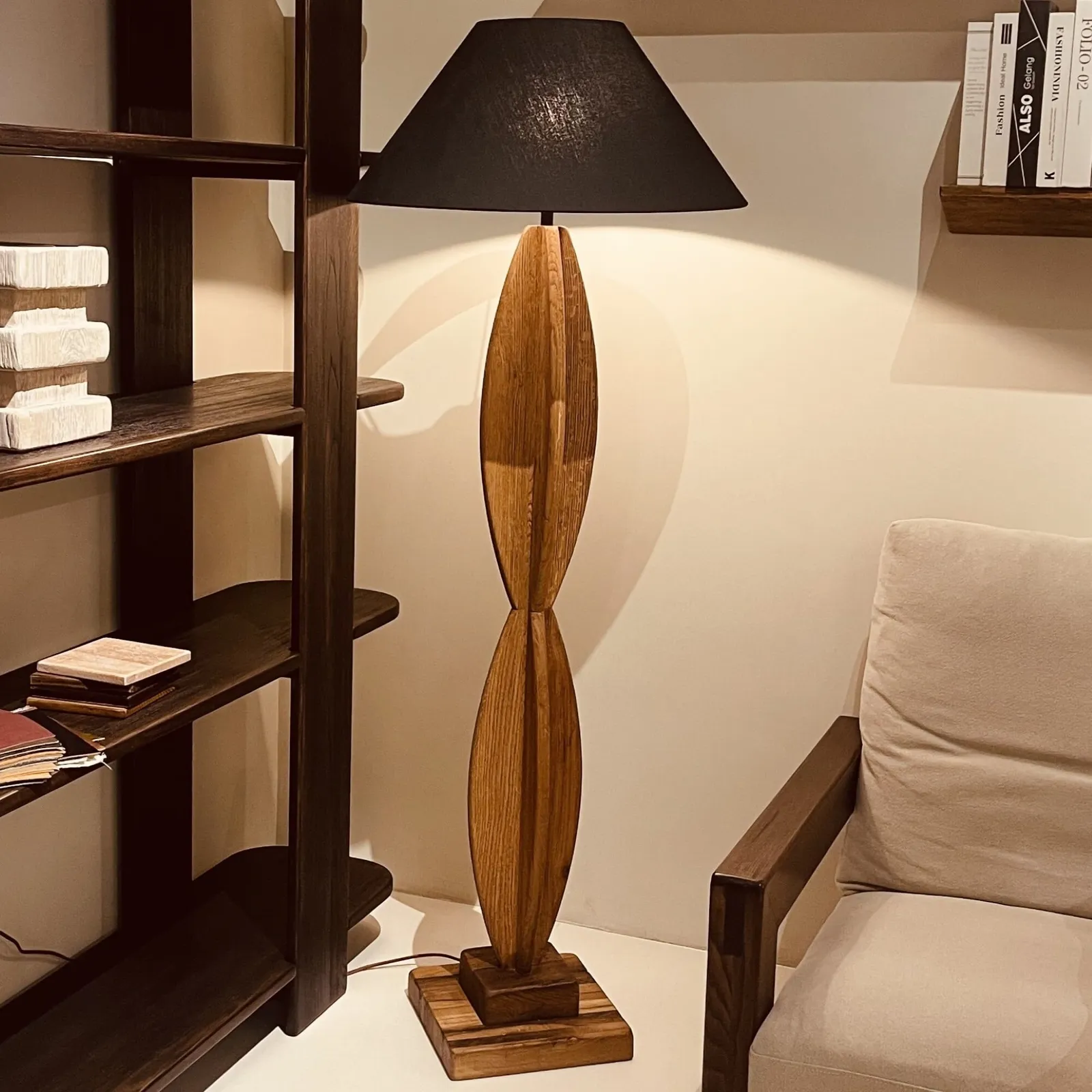 Geo Shape Floor Lamp With Black Shade 60X60X162Cm Oak | Barker & Stonehouse 2