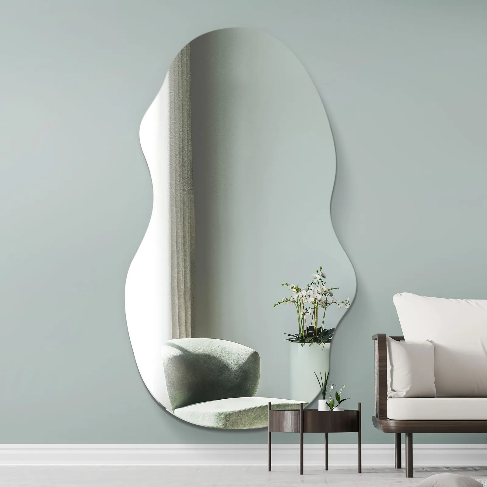 MirrorOutlet The Lacuna - Frameless Pond Wall Mirror 71" X 32" (180CM X 80CM) in Silver 2