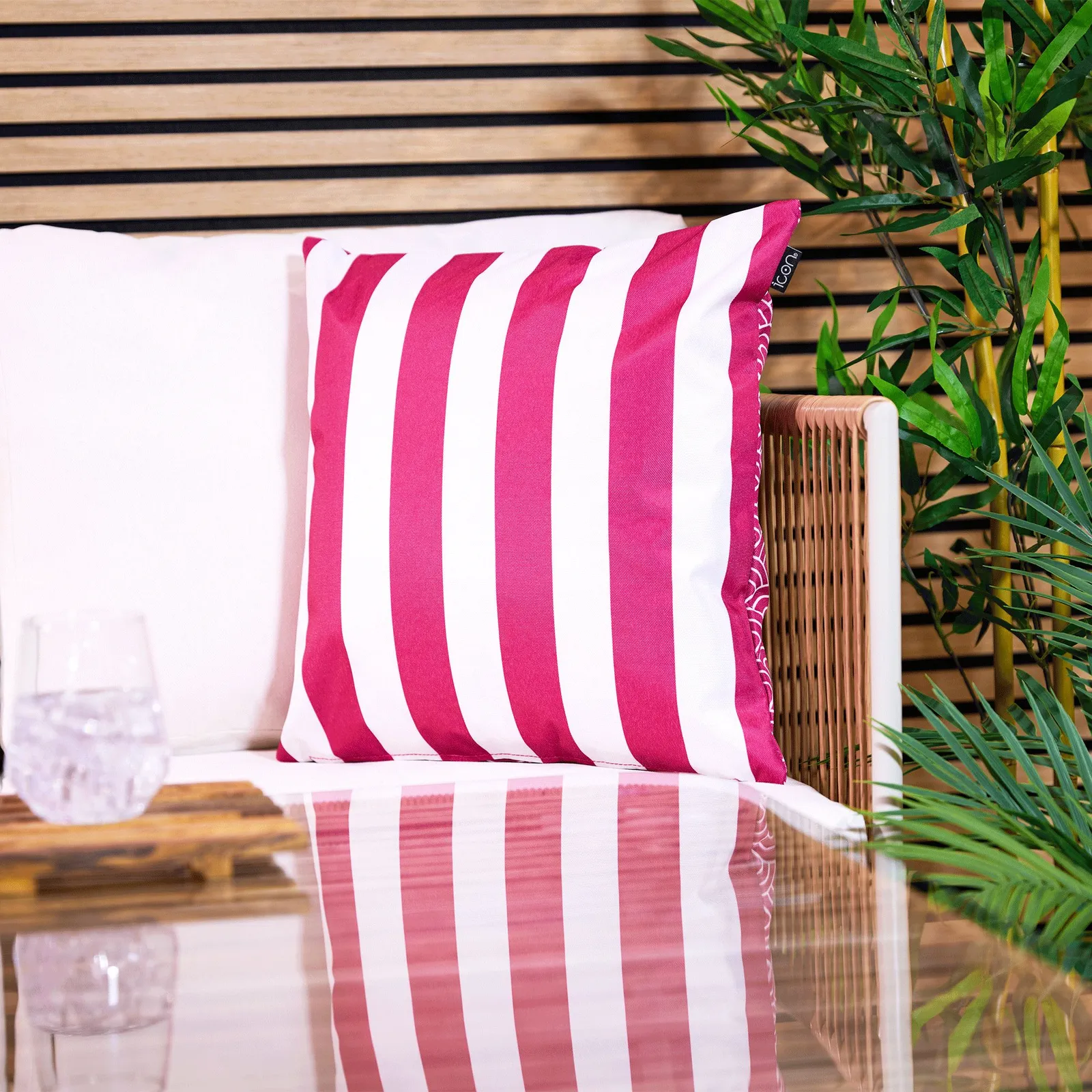icon Indoor & Outdoor Striped Waterproof Cushion, Pink