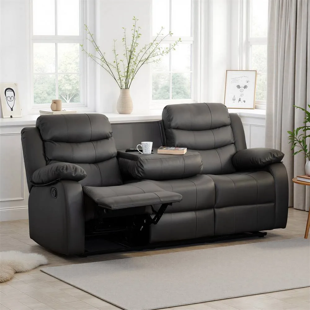 Seconique Roma 3 Seater Recliner Sofa - Grey Faux Leather