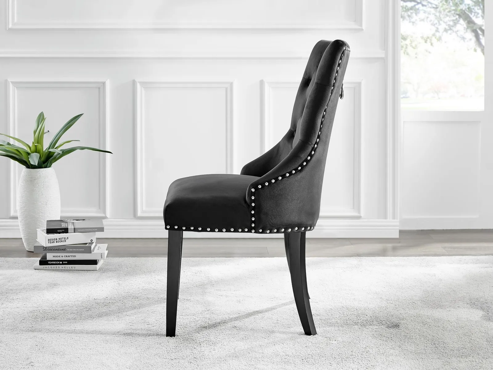 FurnitureboxUK Set of 2 Belgravia Deep Padded Soft Velvet & Chrome Knockerback Dining Chairs With Black Powder Coated Legs 3