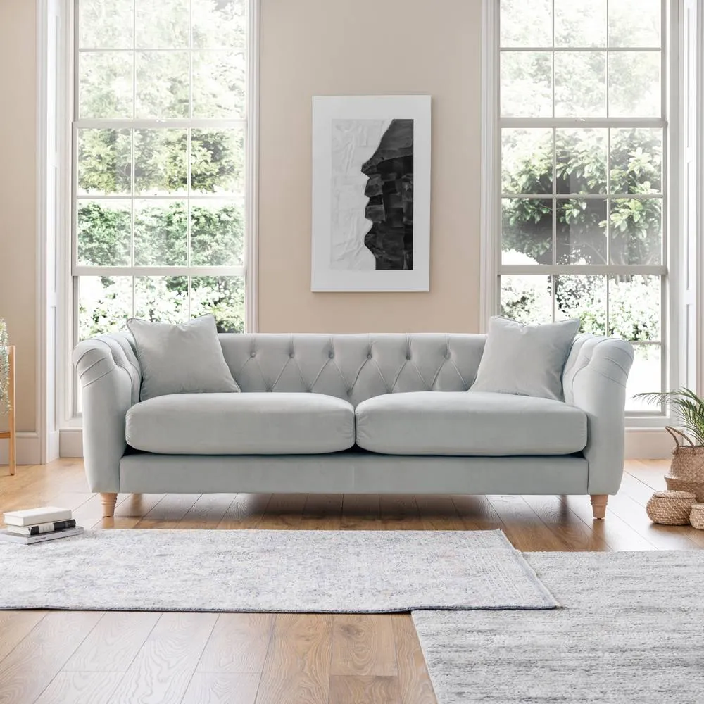 The Great Sofa Company Kensington 3-Seater Velvet Chesterfield Sofa in Silver 1