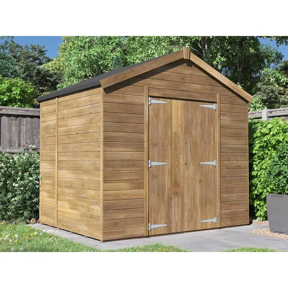 Dunster House Wooden Bike Shed 2.4x1.8m 12mm Walls Garden Apex Roof Overlord Modular in Brown 2