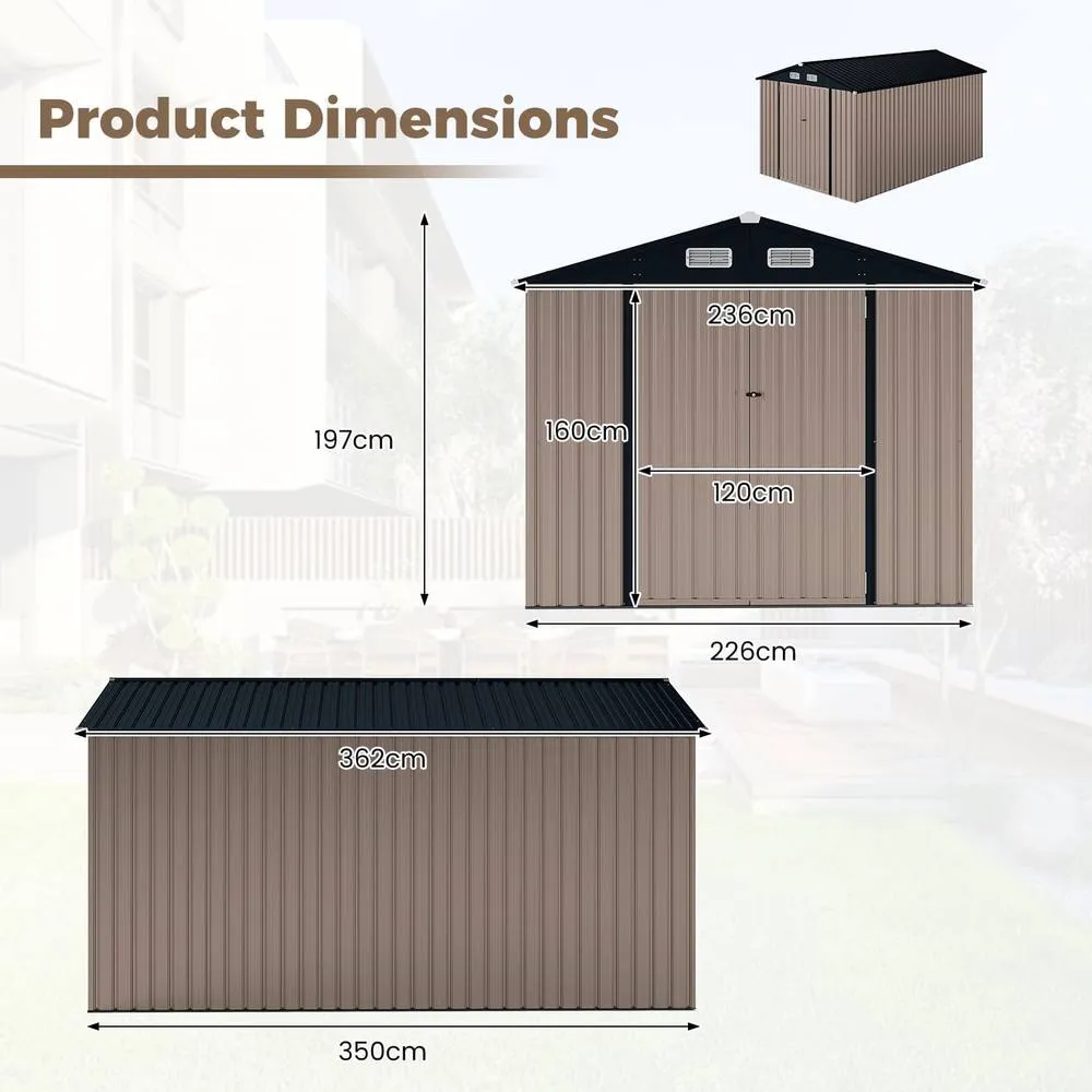 Costway Outdoor Storage Shed Large Utility Tool House w/Top Sloping Design in Grey 2