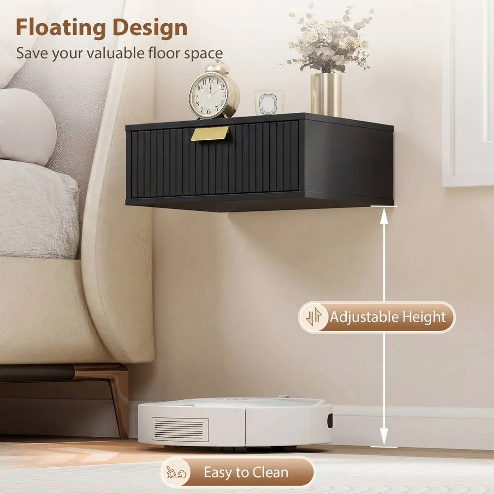 HOMCOM Floating Nightstands Set of 2 Bedside Tables w/ Wave Drawer in Black 4