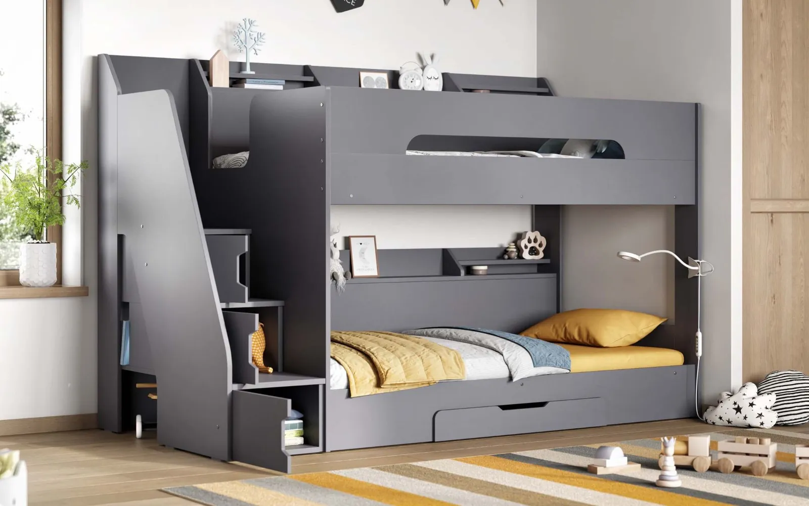 Flair Slick Staircase Bunk Bed with Storage in Grey