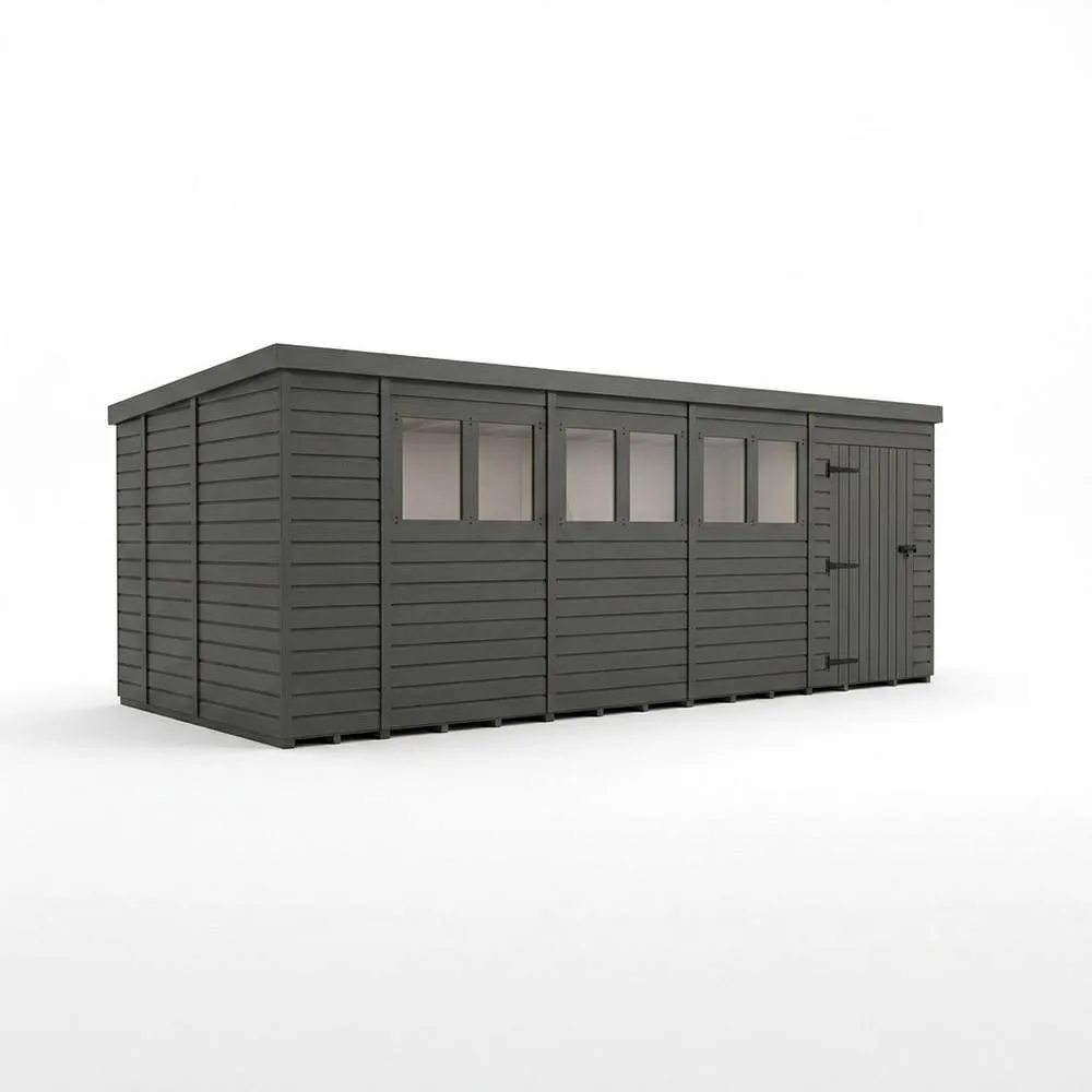 Buttercup Farm 18ft x 9ft Composite Pent Garden Shed Single Door With Windows in Grey 1
