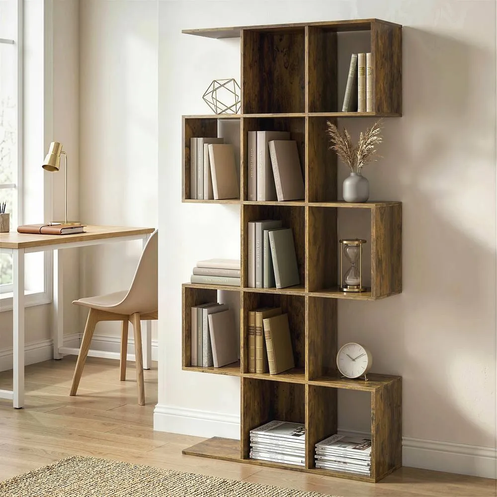 HOMCOM Geometric Bookshelf, 5-Tier S Shaped Bookcase in Brown 2