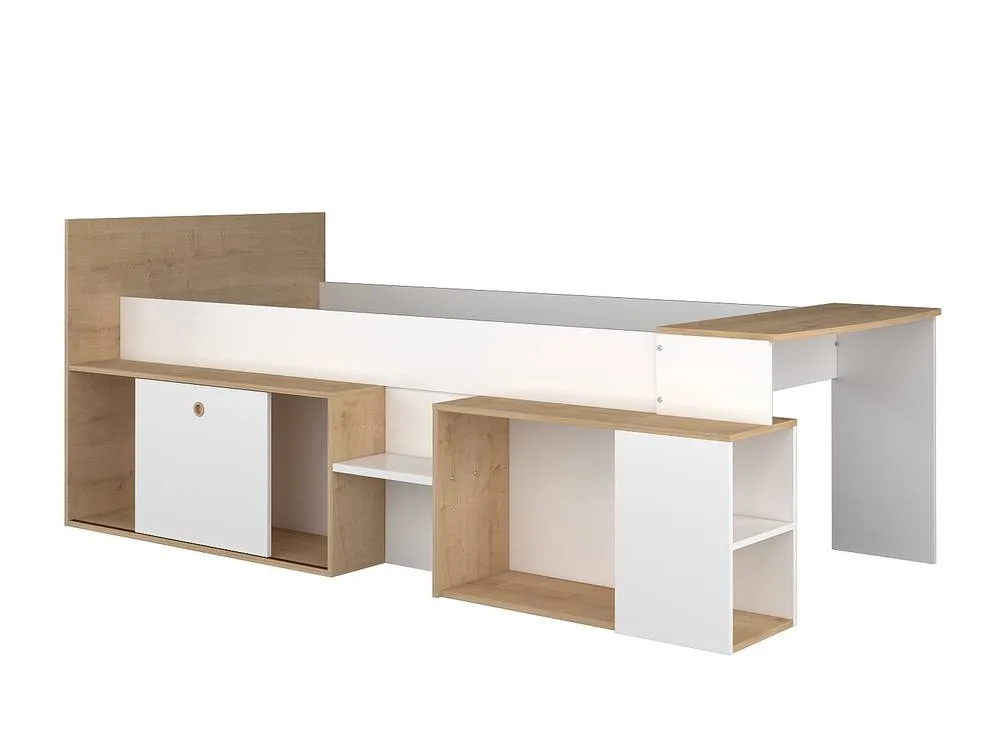 Vente-unique Combined Bed 90 X 200 Cm With Desk & Storage - White & Natural + in Light Oak 5