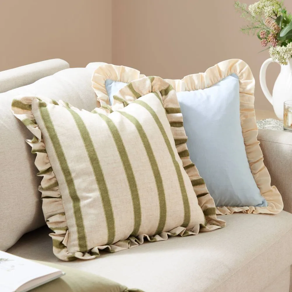 Wylder Effie 100% Cotton Plain Ruffle Cushion in Baby Blue 5