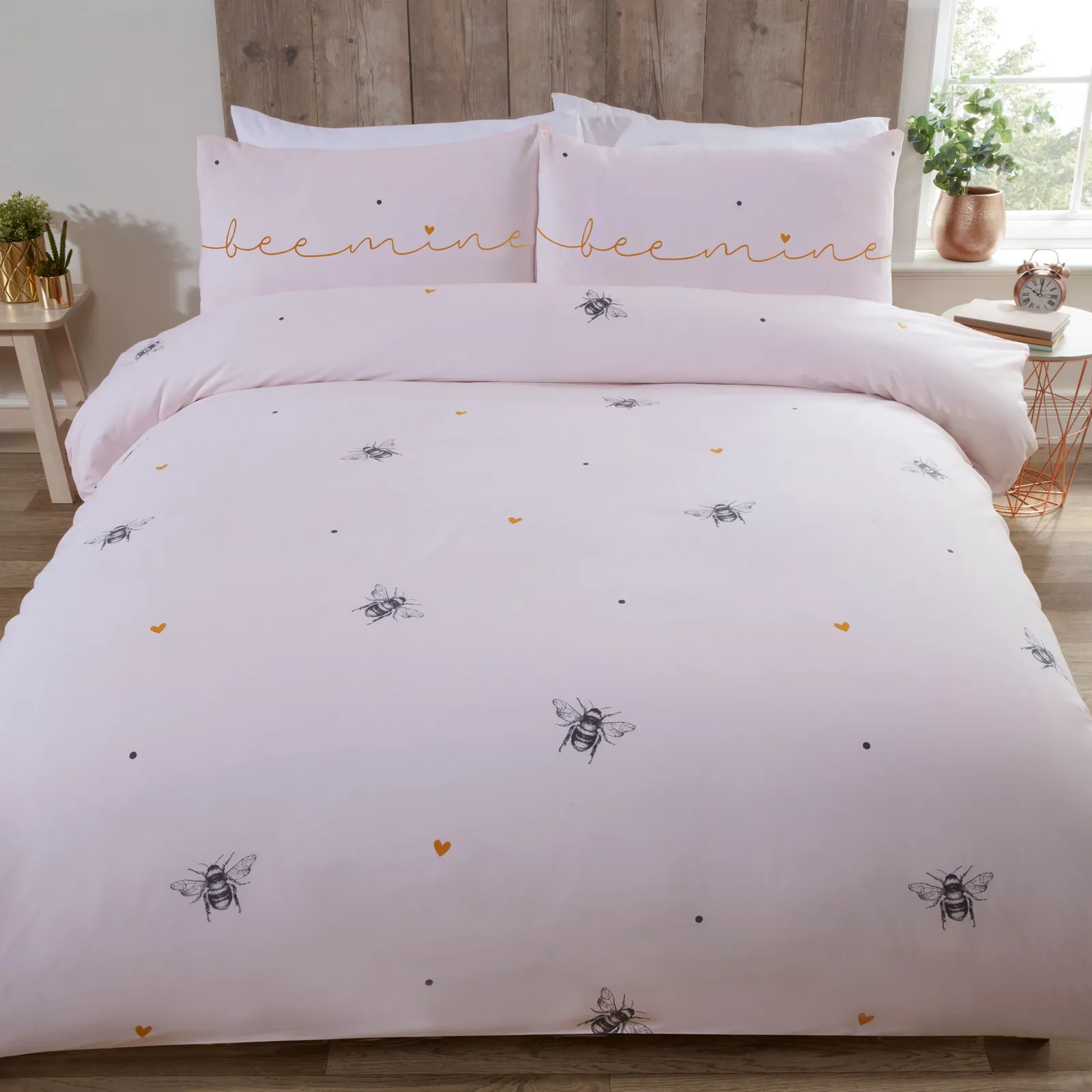 Rapport Home Bee Mine Polycotton Duvet Cover Set with Pillowcase in Baby Pink