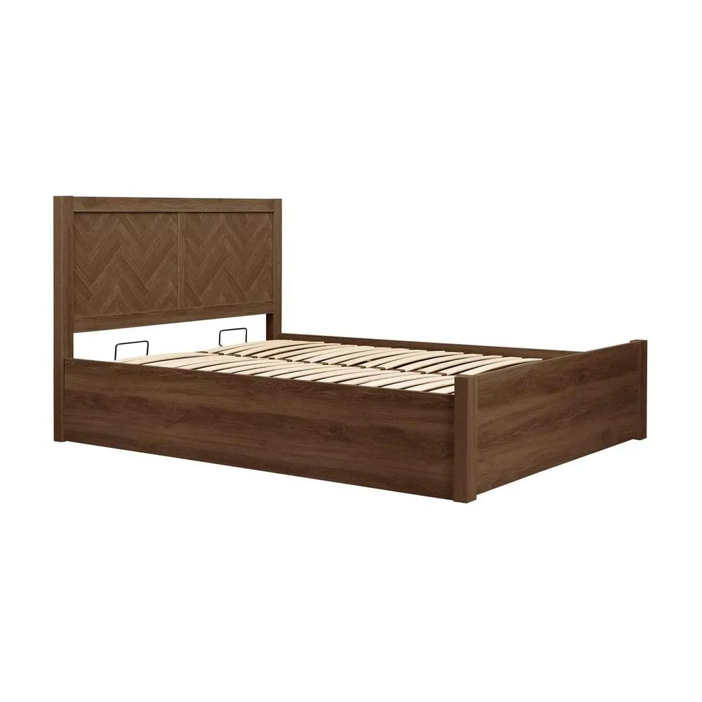 Birlea King Ottoman Bed Frame Walnut Herringford 5ft 150cm Chevron Parquet in Brown 6