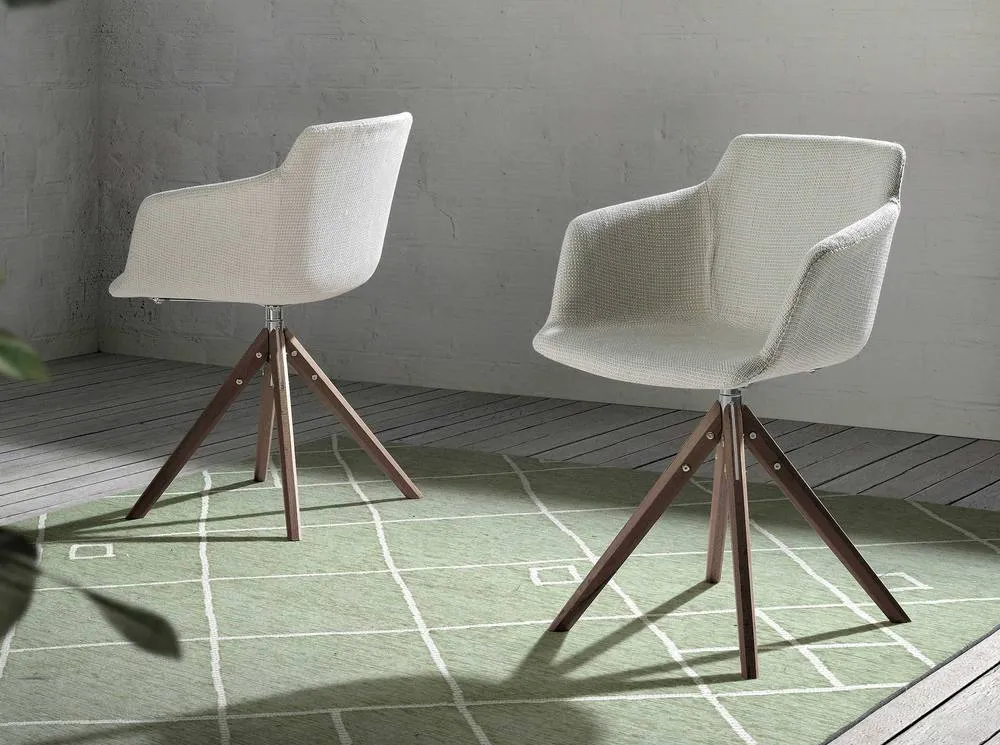 Angel Cerda Swivel Dining Chair, Beige Fabric, Walnut Legs 6