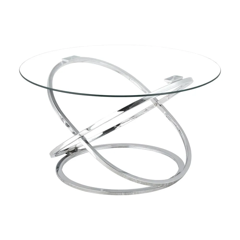 Comfy Living Ltd Round Abstract Tempered Glass Coffee Table Chrome Effect in Silver 5