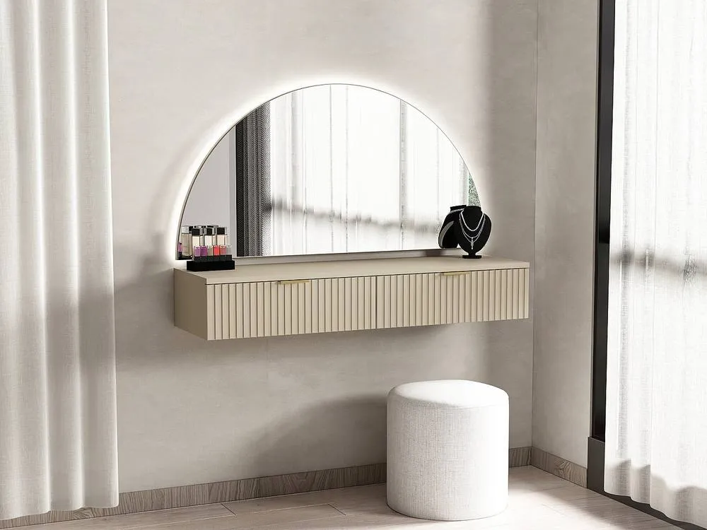 Vente-unique Wall-Mounted Dressing Table With Mirror & Leds - 2 Drawers - Beige