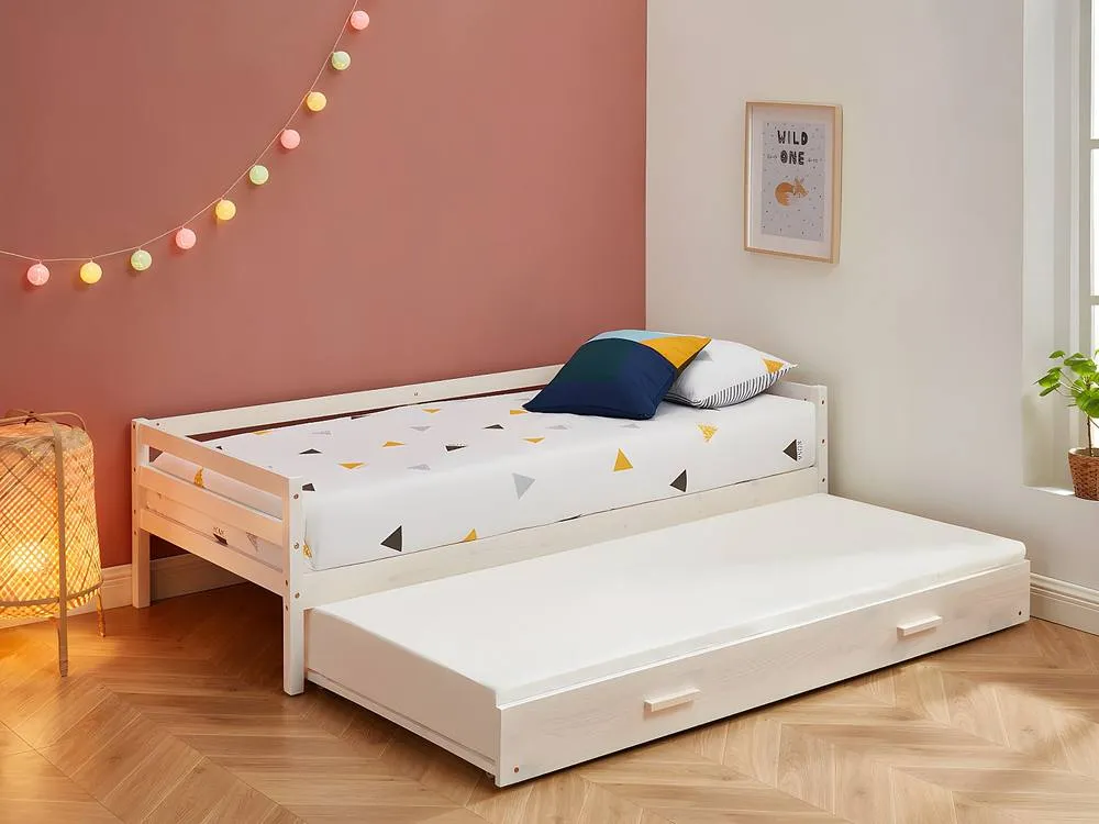 Vente-unique Trundle Bed - 2 X 90 X 190 Cm - Solid Pine & MDF - Whitewashed in White 5