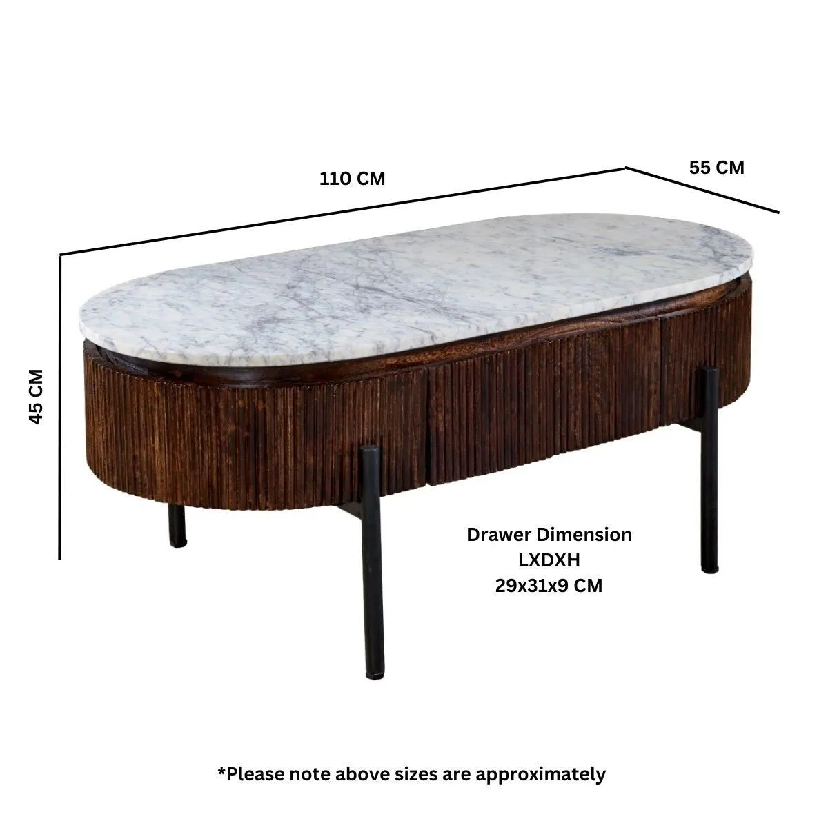 IH Design Tilden Marble & Mango Wood Rectangular Fluted Coffee Table in White 6