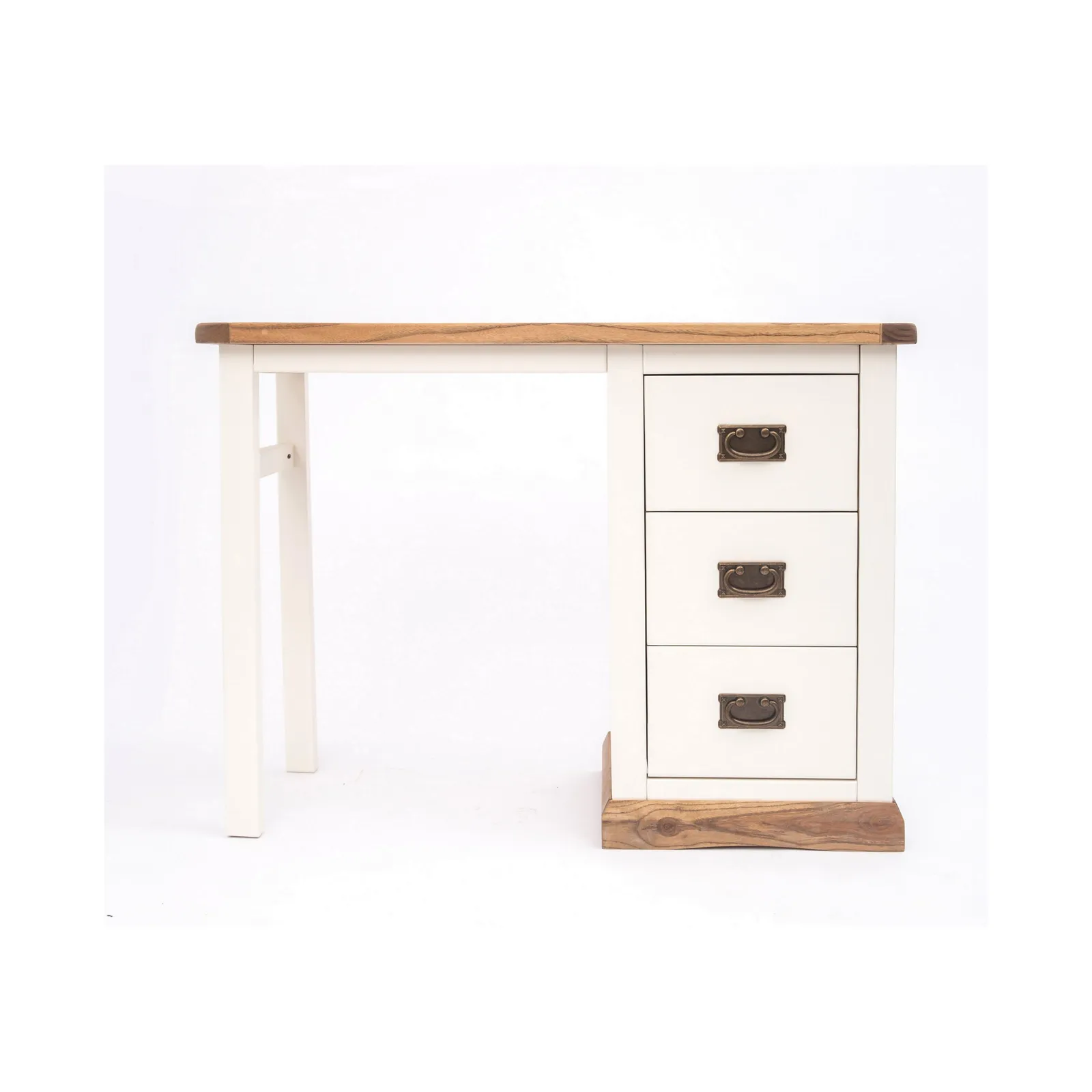 Cabinet Bits Tropea 3 Drawer Desk - Dressing Table Brass Drop Handle in Off-White
