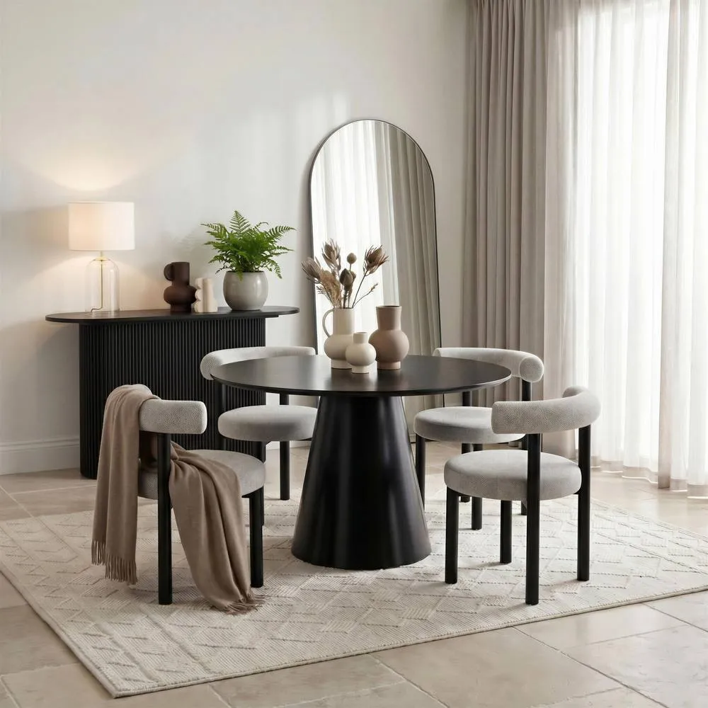 FurnitureboxUK Palma Round Black Semi Gloss Dining Table 4 Isola Chairs in Grey