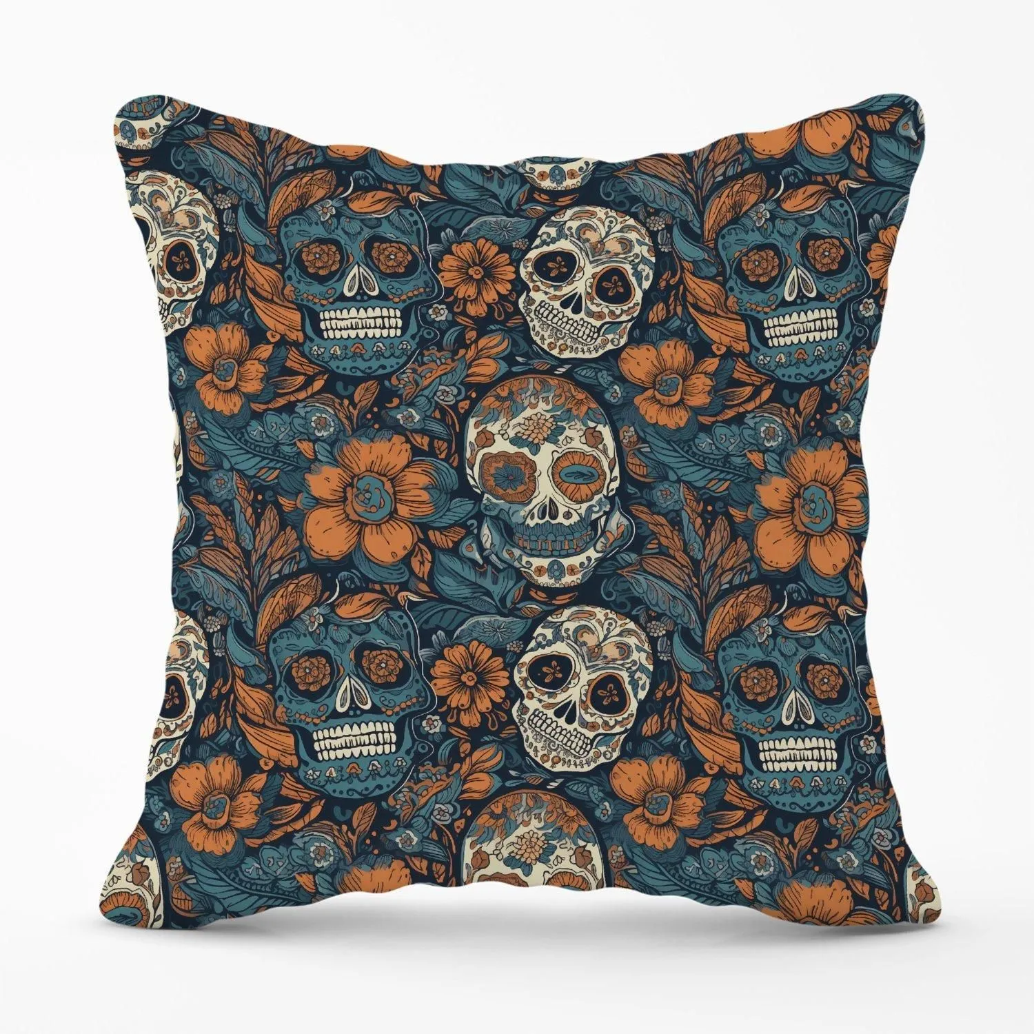 Warren Reed - Designer Dia De Los Muertos Skulls Pattern Outdoor Cushion in Blue