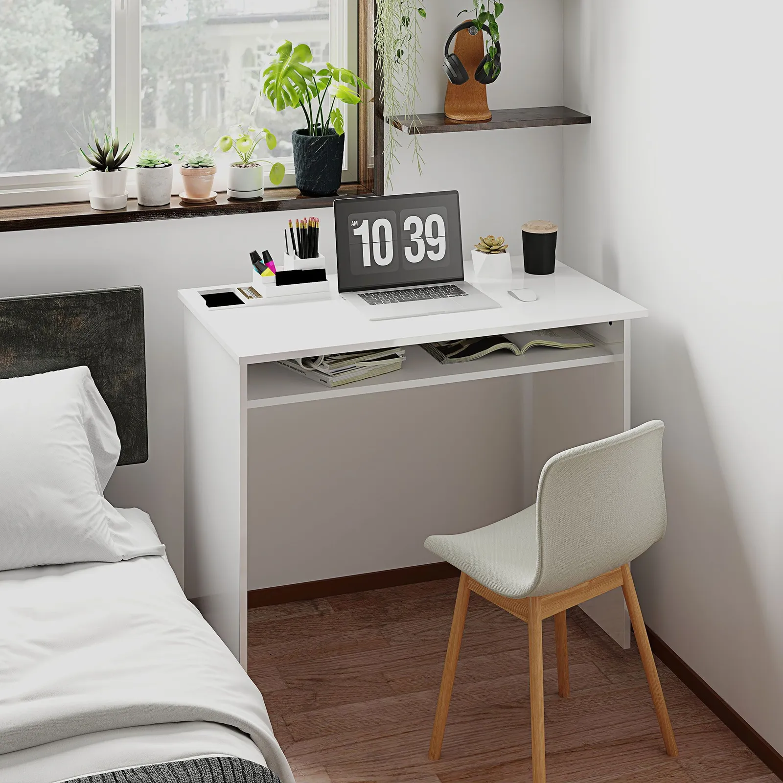 HOMCOM Computer Desk Writing Table Study Workstation Storage in White