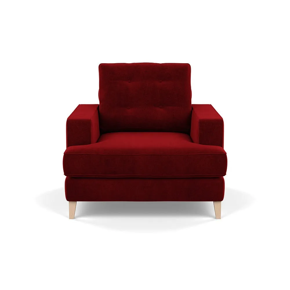 Heal's Mistral Armchair Smart Luxe Velvet Mulberry Natural Feet