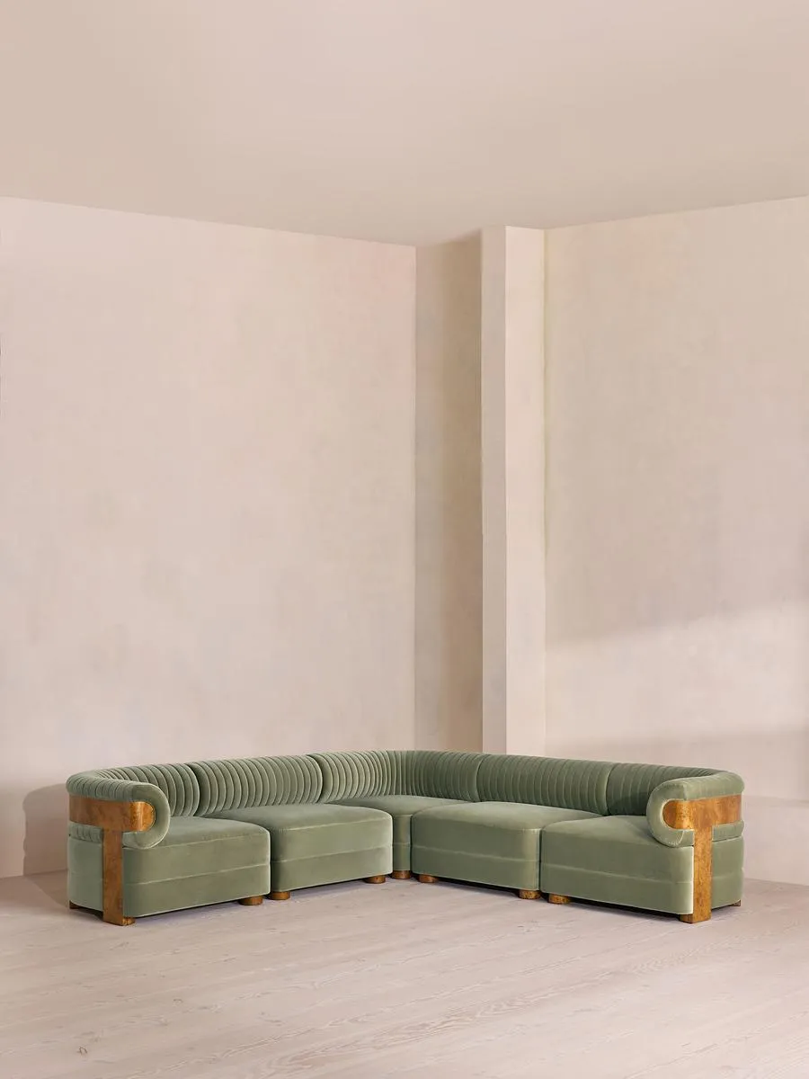 Caleb Modular Sofa, Corner Sofa, Velvet, Seafoam, Dark Burl