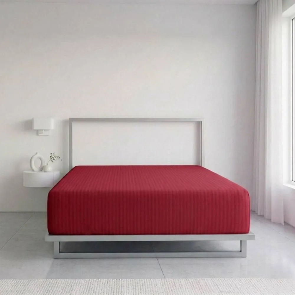 Snug City Luxury Satin Stripe T250 Cotton Rich Soft Extra Deep 30cm Fitted Sheet in Red