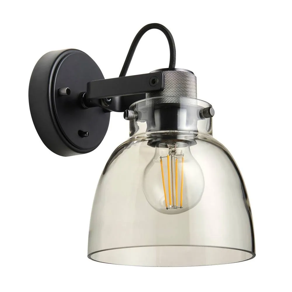 Netlighting Urban Dome Wall Lamp Smokey Grey Tinted Glass & Black Chrome Plate E27 6