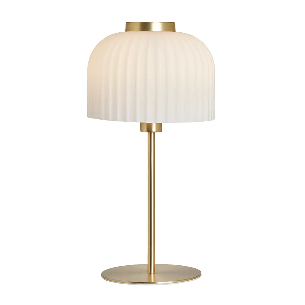 Binita Glass Ribbed Table Lamp, Opal & Brass