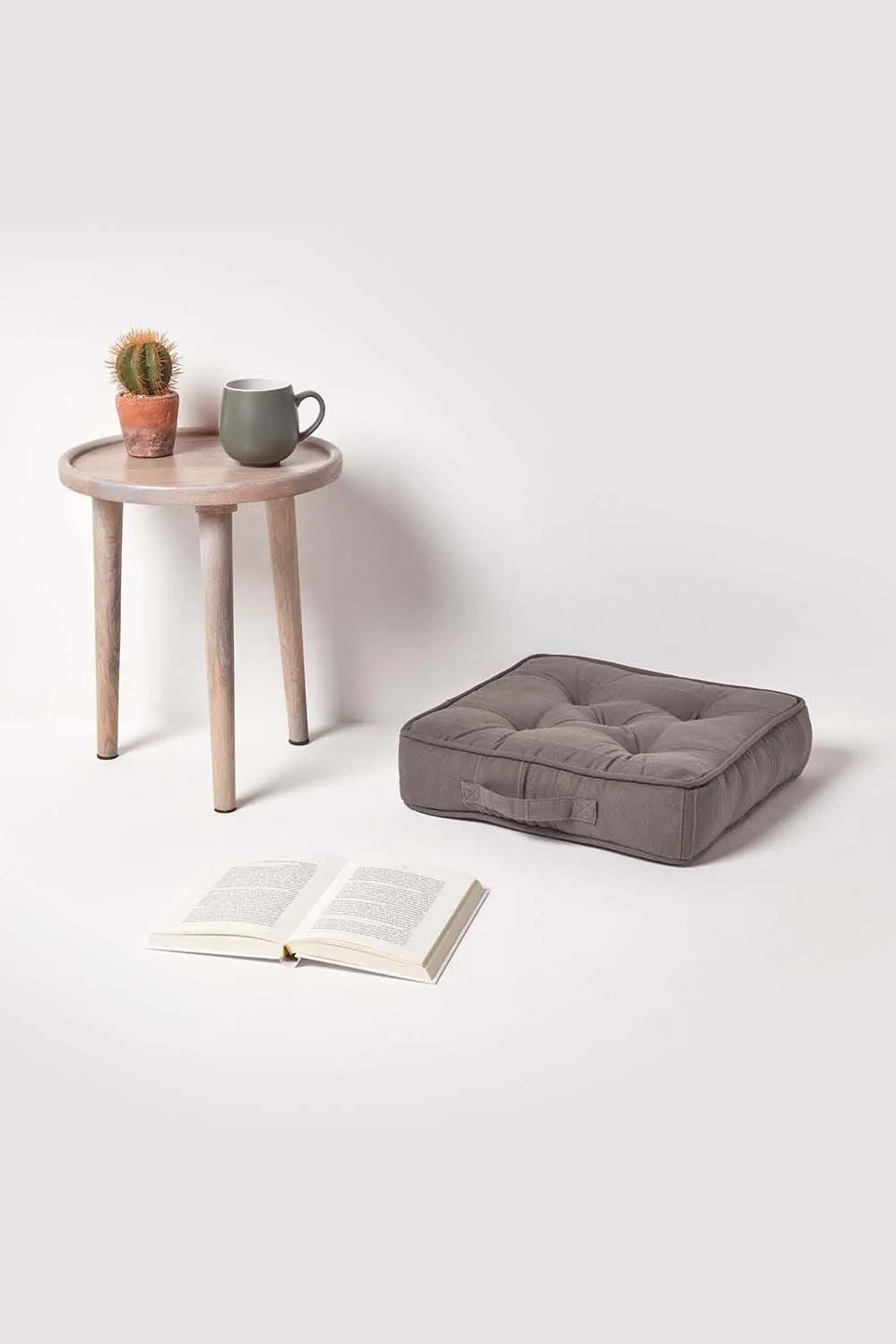 Homescapes Rajput Ribbed Cotton Floor Cushion in Dark Grey 2