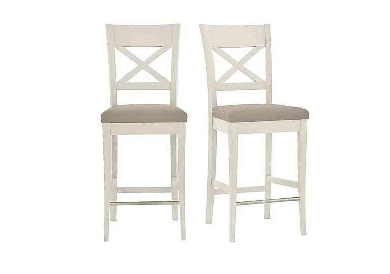 Annecy Pair of Faux NC Leather Cross Back Bar Stools - Grey