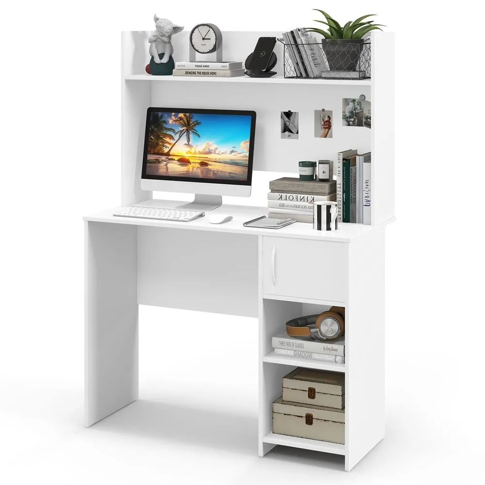 Costway Modern Computer Desk Home Office Writing Study Desk w/ Display Shelf in White 3