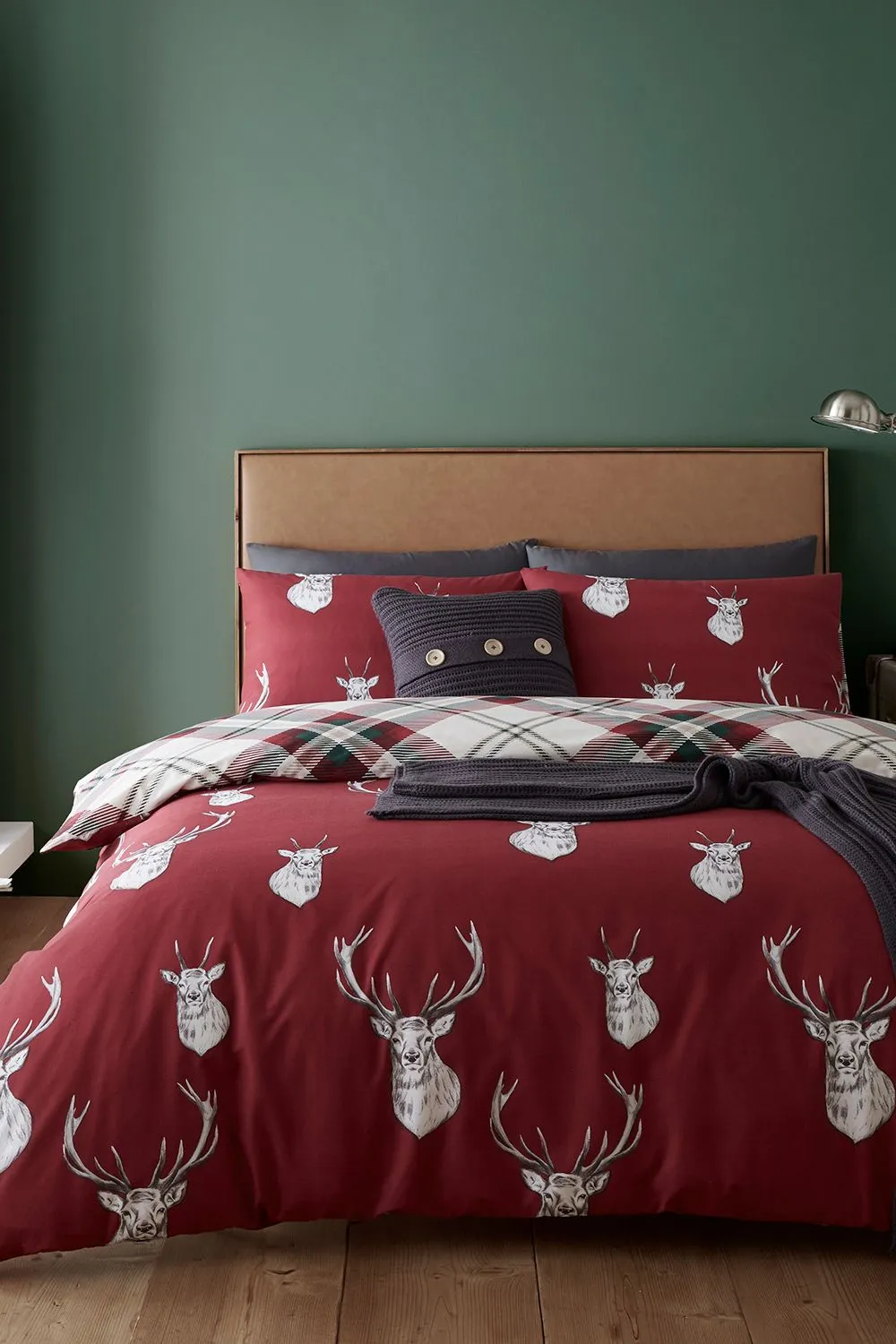 Catherine Lansfield 'Munro Stag Check' Lined Eyelet Curtains in Red 3