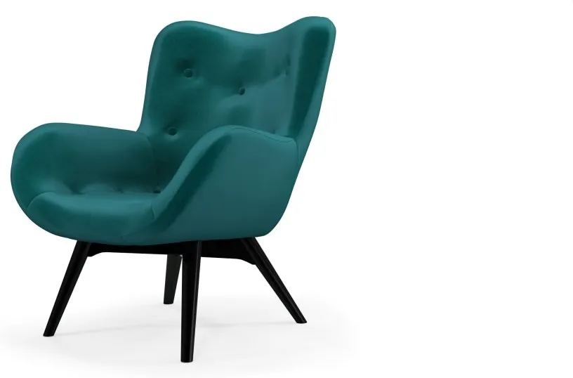 Custom MADE Doris Accent Armchair,  Tuscan Teal Velvet with  Black Wood Leg