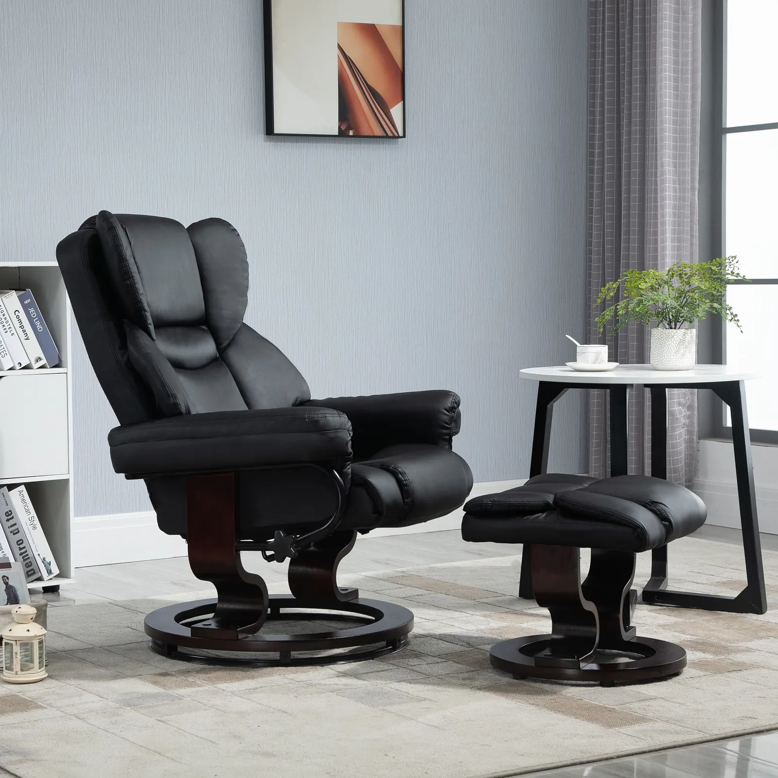 HOMCOM Padded PU Leather Manual Reclining Armchair Sofa Chair w/ Footstool in Black