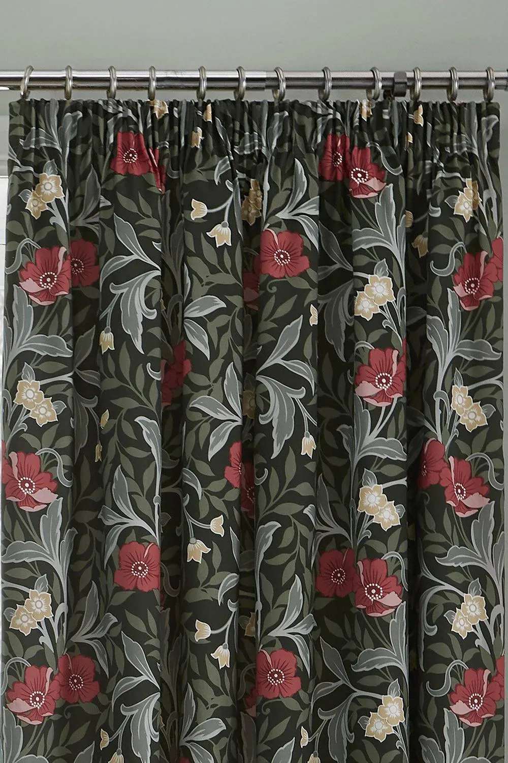 Dreams & Drapes 'Sandringham' 100% Cotton Pair of Pencil Pleat Curtains With Tie-Backs in Green 2