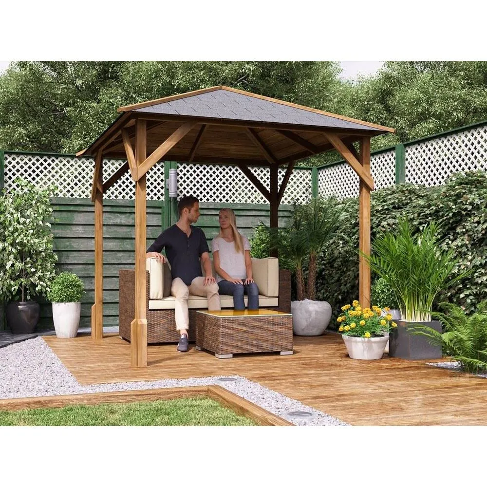 Dunster House Wooden Gazebo 2x2m Heavy Duty Pressure Treated Superfelt Utopia 200 in Brown 2