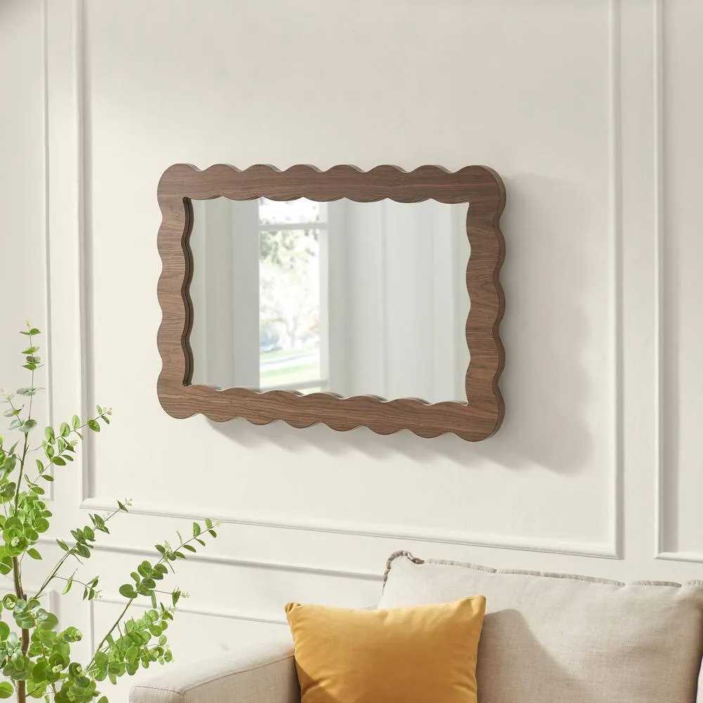 FurnitureboxUK Wiggle Walnut Wood Medium Rectangle 90x60cm Wall Mirror 3